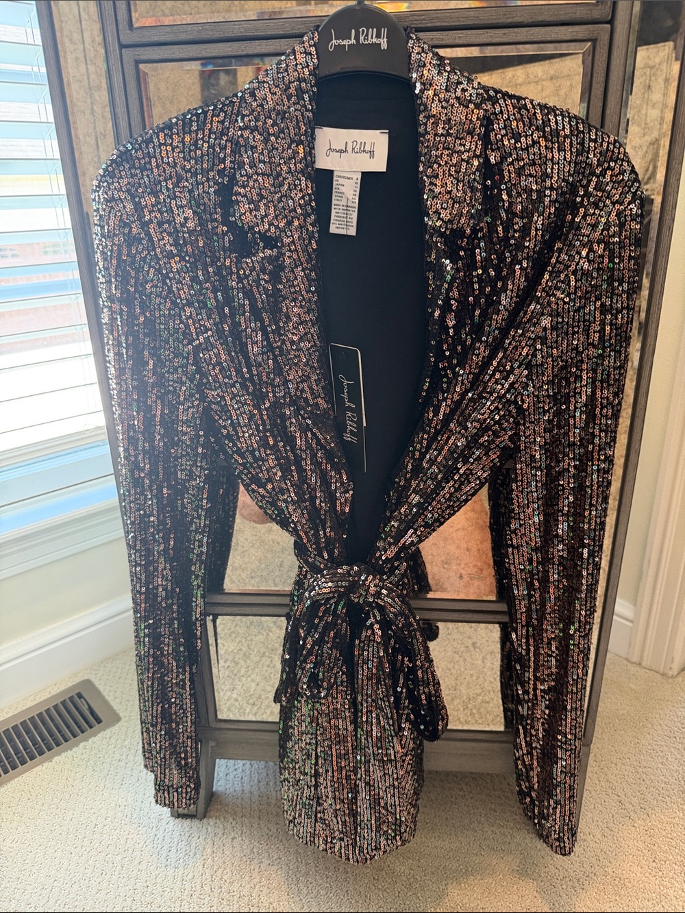 Joseph Ribkoff Black Sequin Long-Sleeve Jacket with Rose-Gold Sparkle